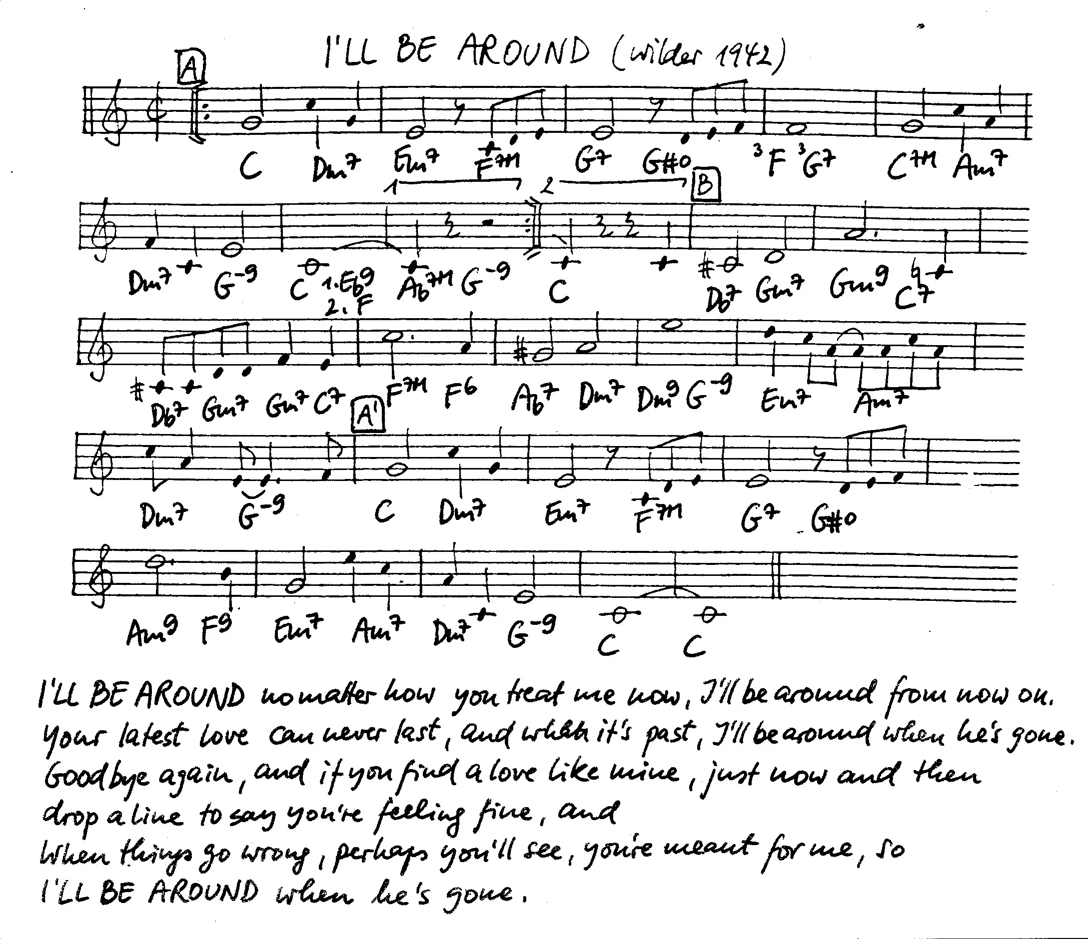 i'll be around free jazz leadsheet - Courtesy of the Jungle Jazz Band